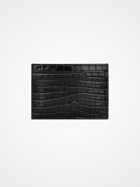 Cassandre Card Case In Crocodile-Embossed Shiny Leather